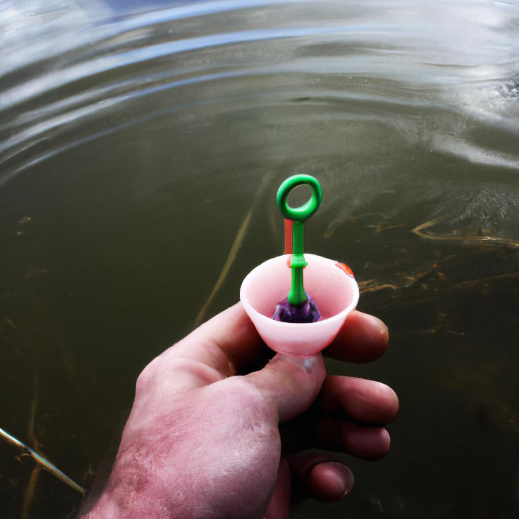 Person holding fishing bobber device