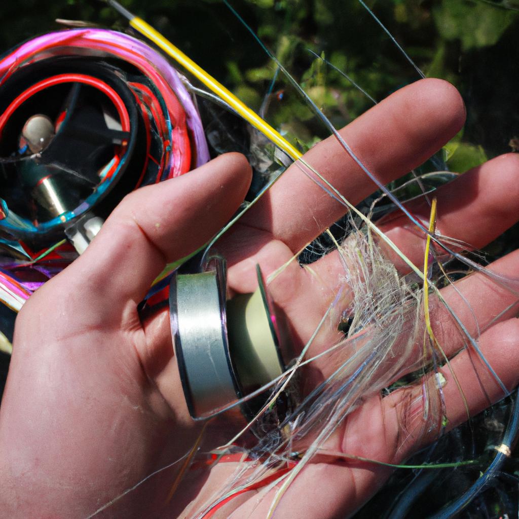 Person holding different fishing lines