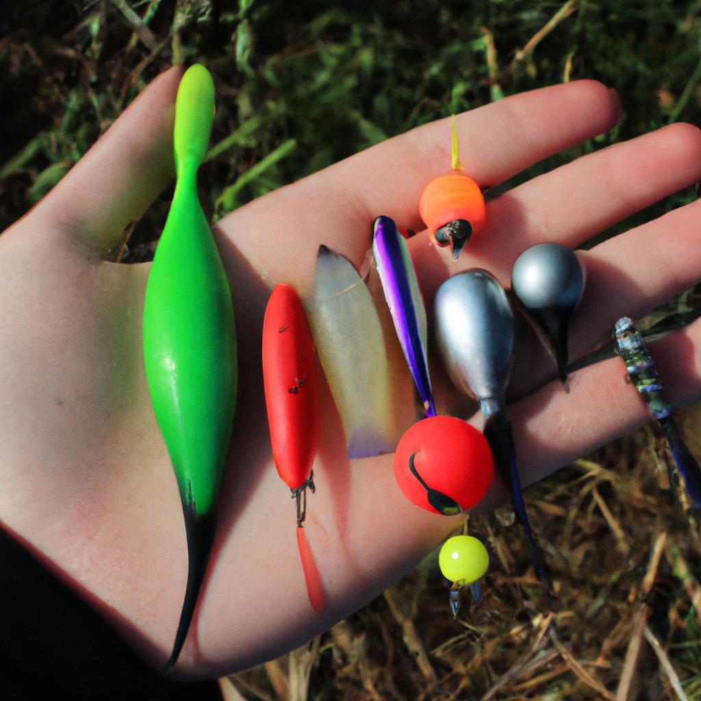 Person holding different fishing bobbers