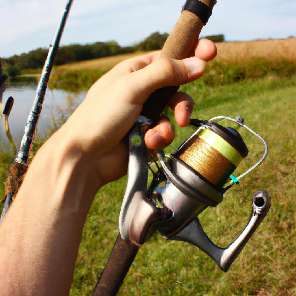 Person holding fishing equipment outdoors