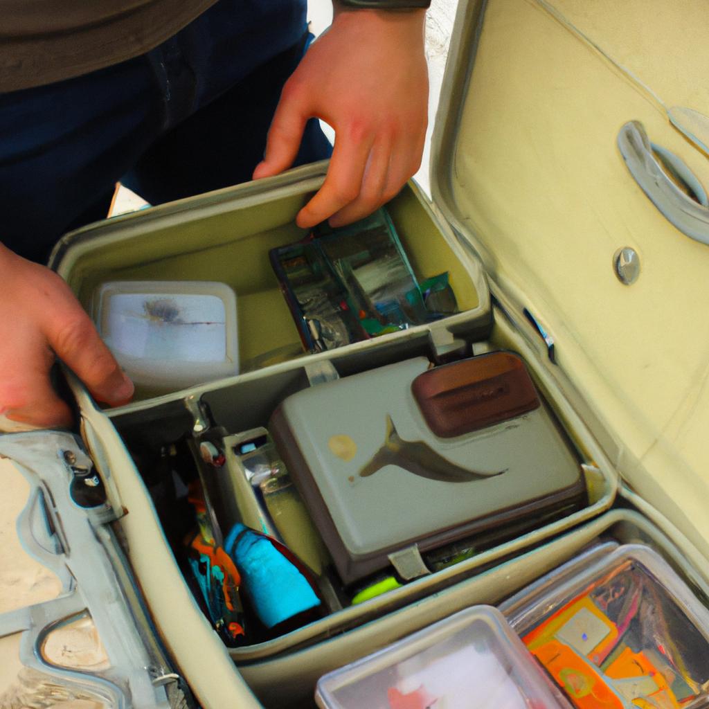 Person holding fishing tackle box