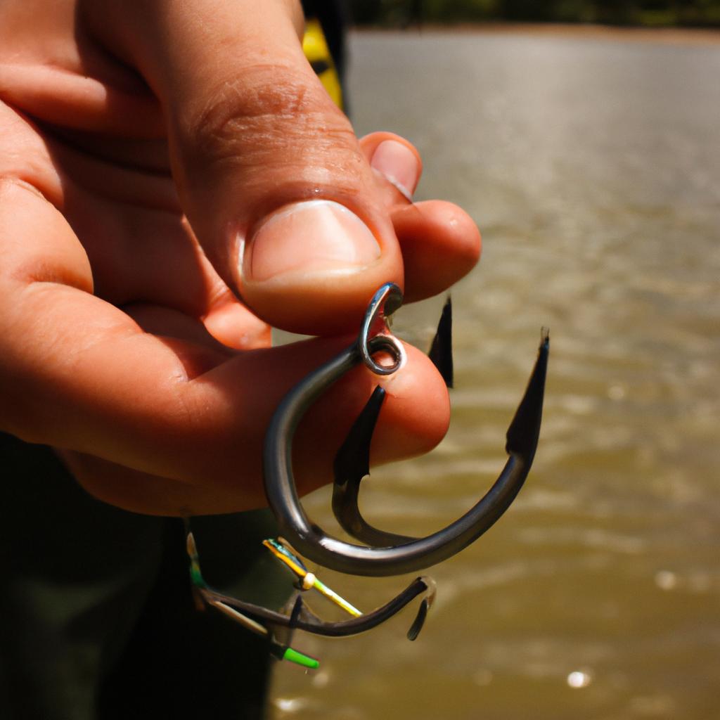 Person holding fishing hook equipment